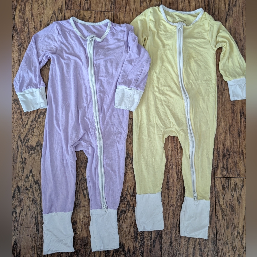 $💥3/$24  Lot Of 2 Bamboo 2 Way Zip Convertible Footie Pajamas‎